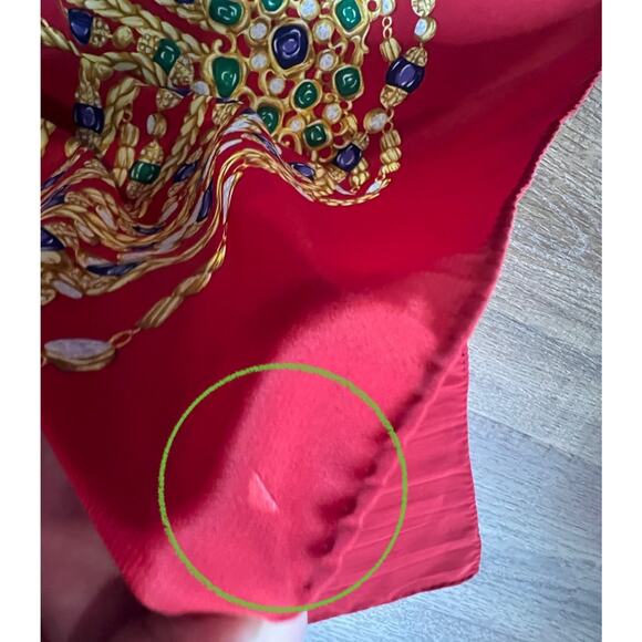 CHANEL Large 34" Scarf Jeweled Chain Bijoux Silk Red Gold Japan 1990s - Picture 6 of 6